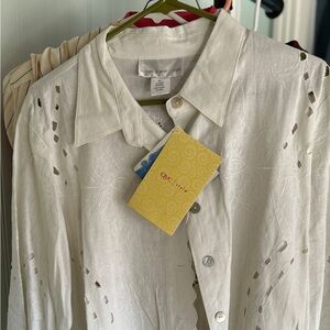 Susan Graver White Blouse with Cutout Design